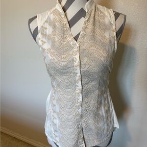 NWT Elegant Cream and Gold Embroidered Women's Blouse